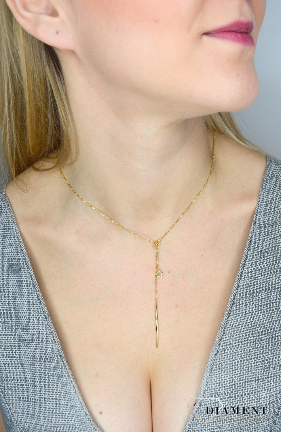 Złoty naszyjnik DALL'ACQUA GOLD łańcuszkowy z gwiazdką i patyczkiem C OZ 81.jpg